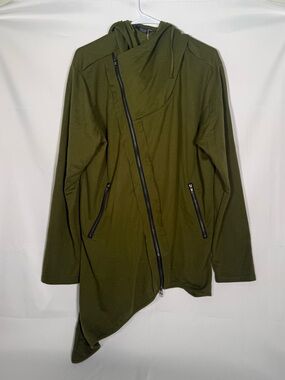 Women’s Olive Green Asymmetrical Hooded Coat